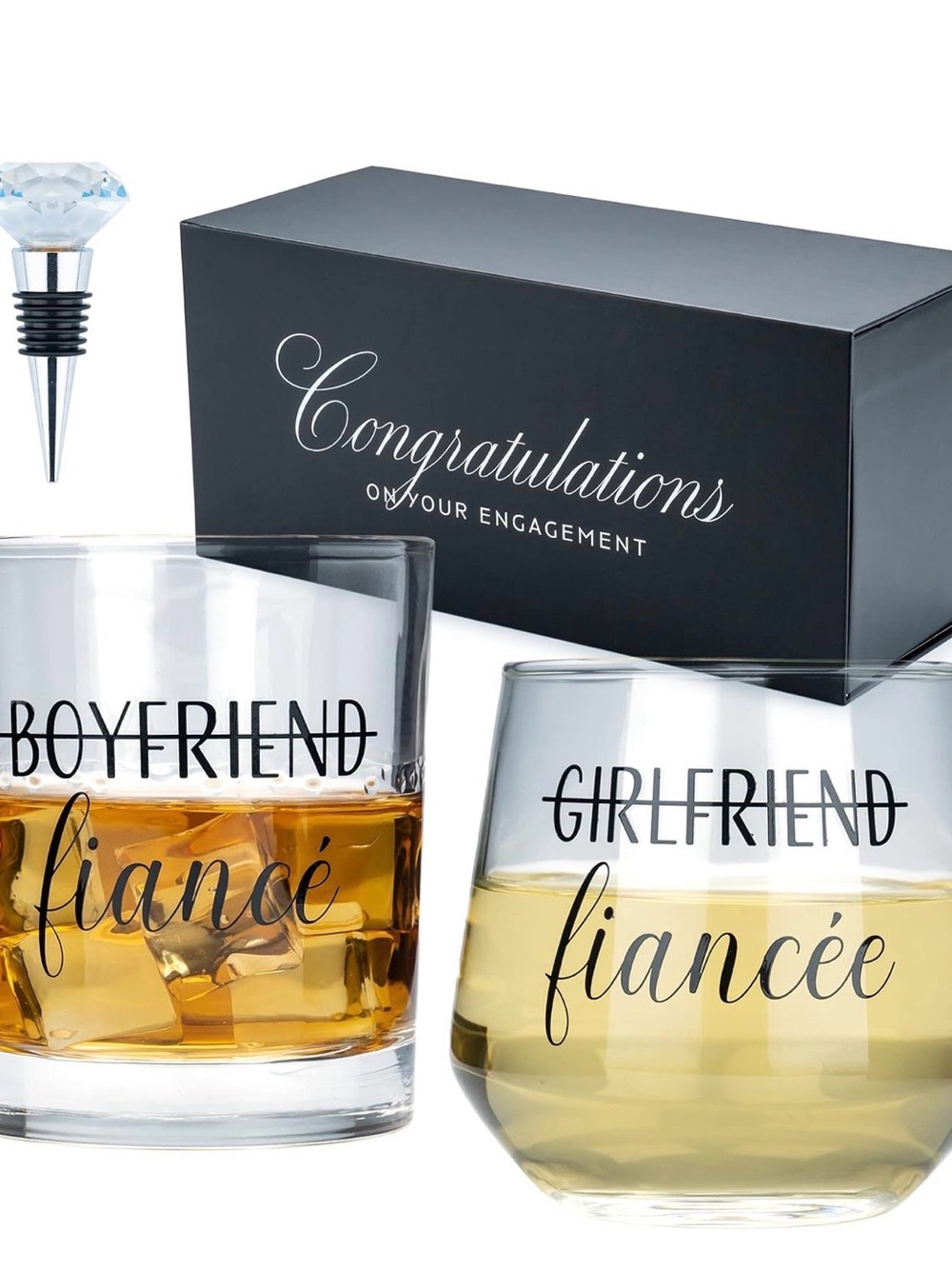 Engagement Gift Wine and Whiskey Glasses